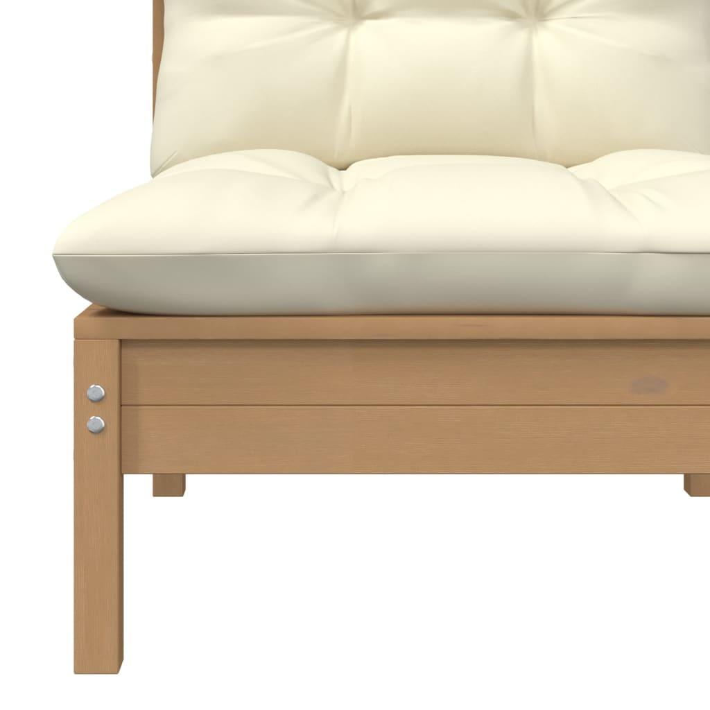 3 Piece Garden Lounge Set with Cream Cushions Solid Pinewood