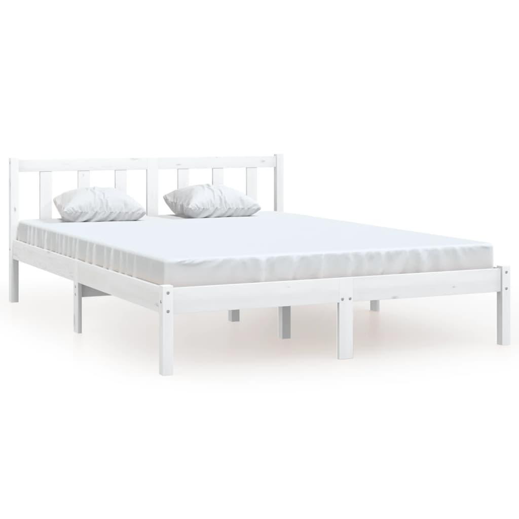 Bed Frame without Mattress White Solid Wood 135x190 cm