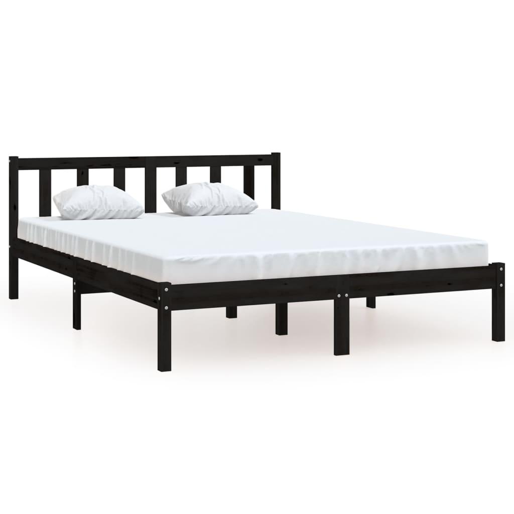 Bed Frame without Mattress Black Solid Wood Pine 150x200 cm