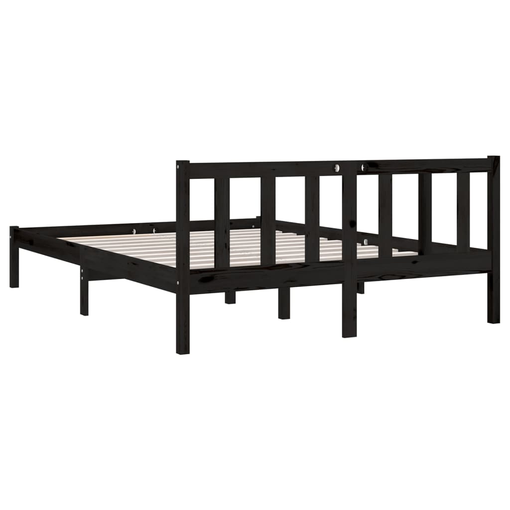 Bed Frame without Mattress Black Solid Wood Pine 150x200 cm