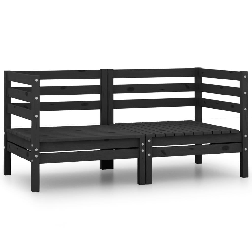 Garden 2-Seater Sofa Black Solid Wood Pine