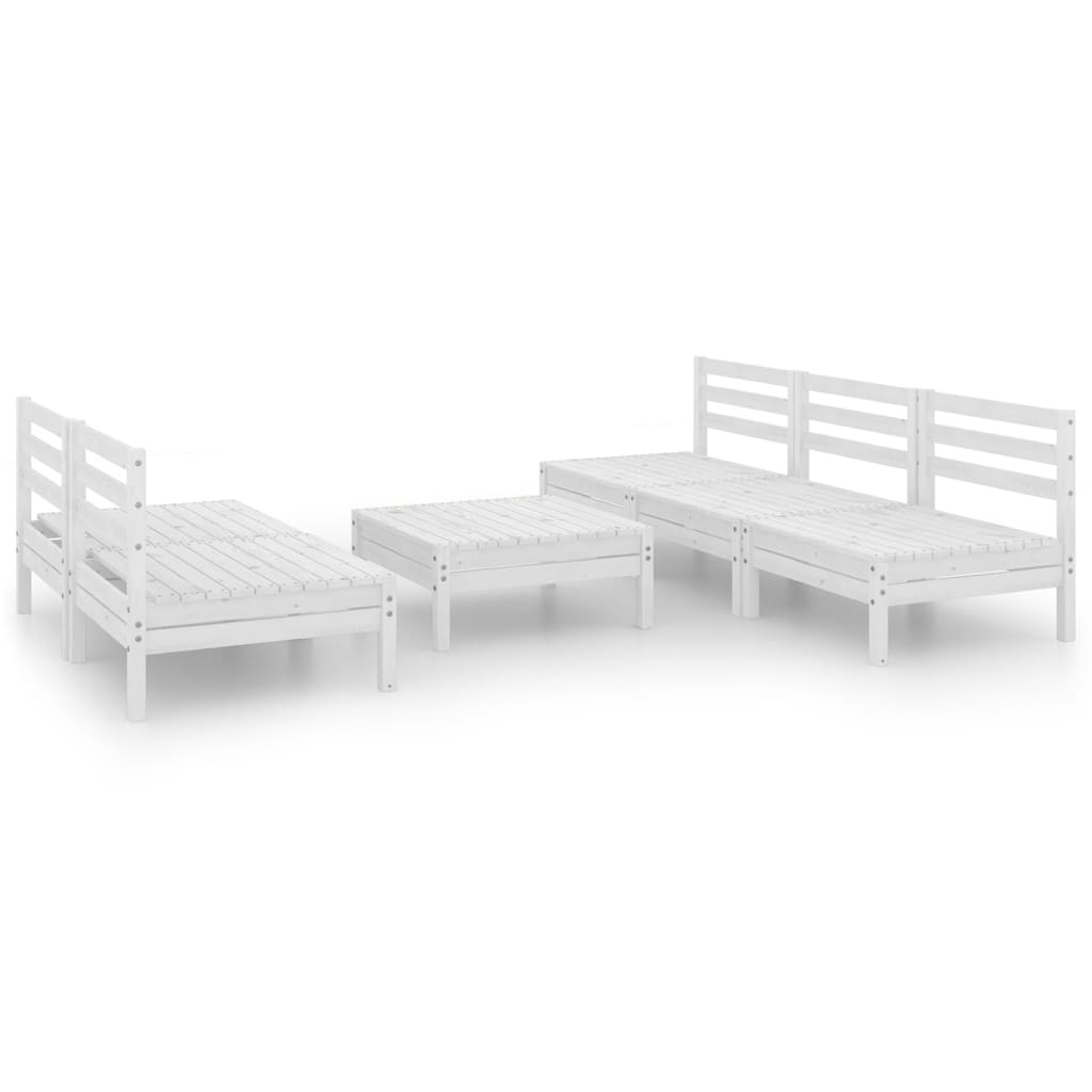 6 Piece Garden Lounge Set White Solid Pinewood