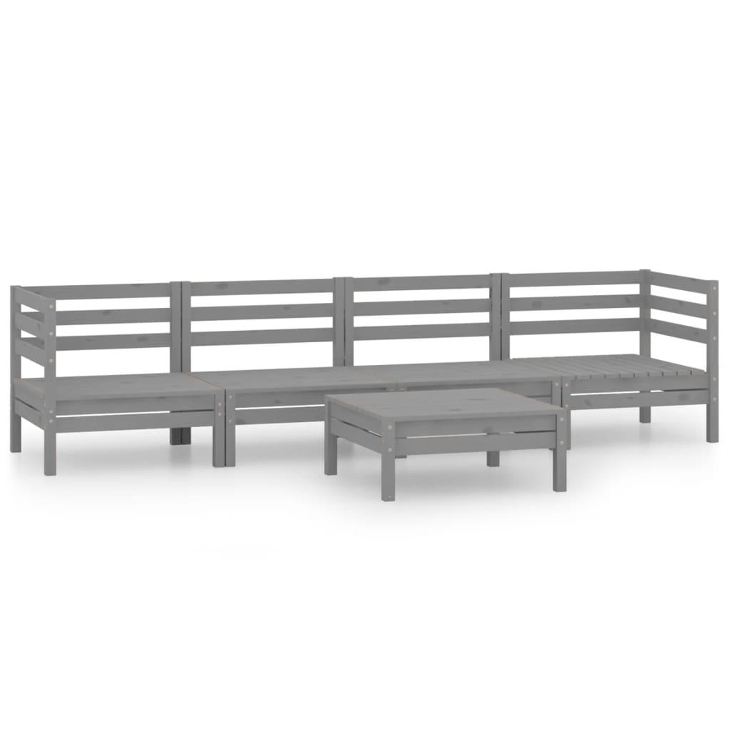 5 Piece Garden Lounge Set Grey Solid Pinewood