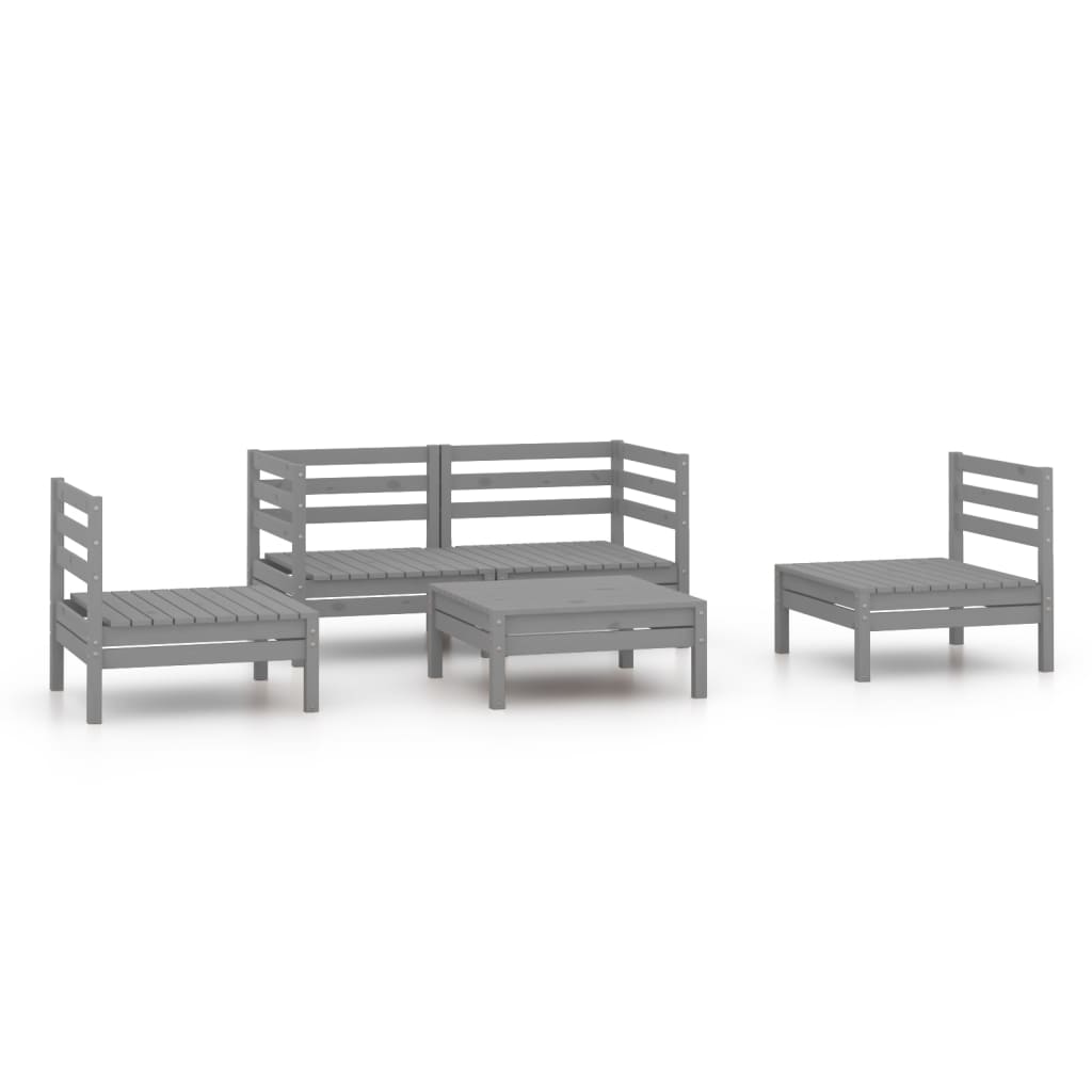 5 Piece Garden Lounge Set Grey Solid Pinewood