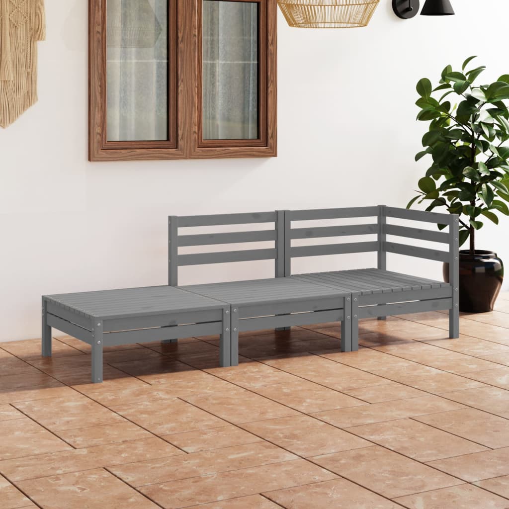 3 Piece Garden Lounge Set Grey Solid Wood Pine