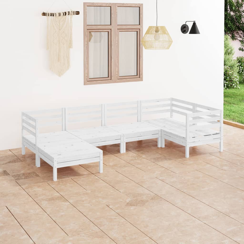 6 Piece Garden Lounge Set Solid Pinewood White