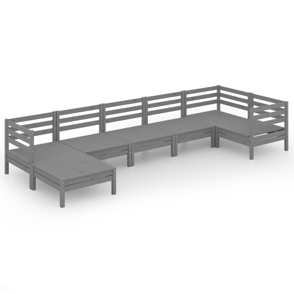 7 Piece Garden Lounge Set Solid Pinewood Grey
