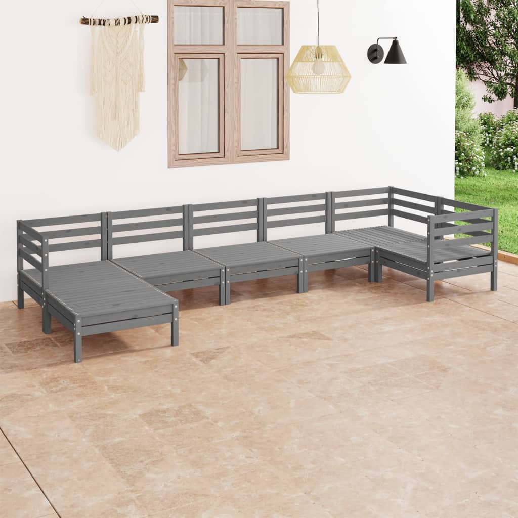 7 Piece Garden Lounge Set Solid Pinewood Grey