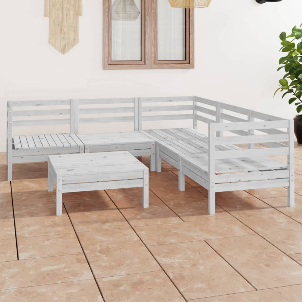 6 Piece Garden Lounge Set Solid Pinewood White