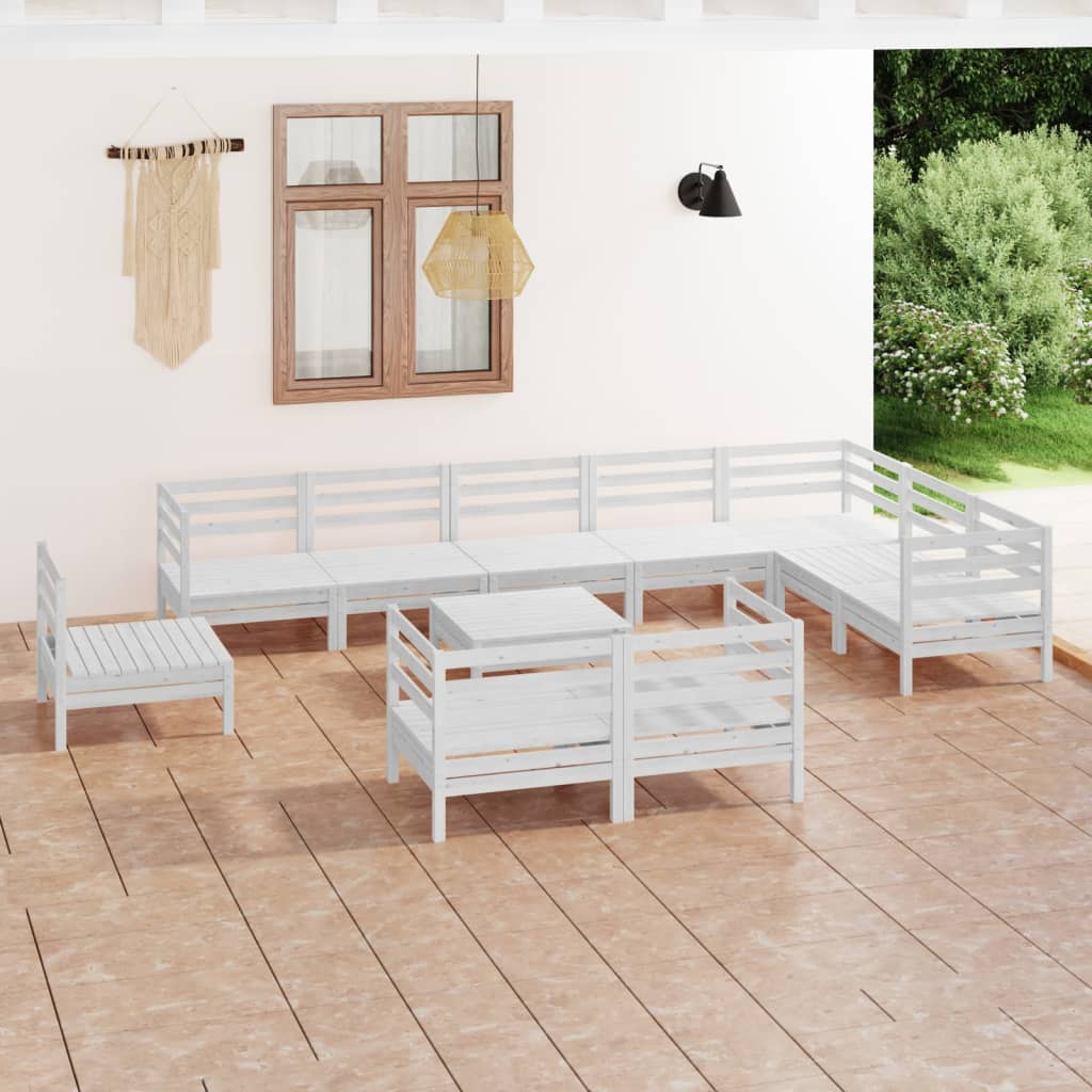 11 Piece Garden Lounge Set Solid Pinewood White