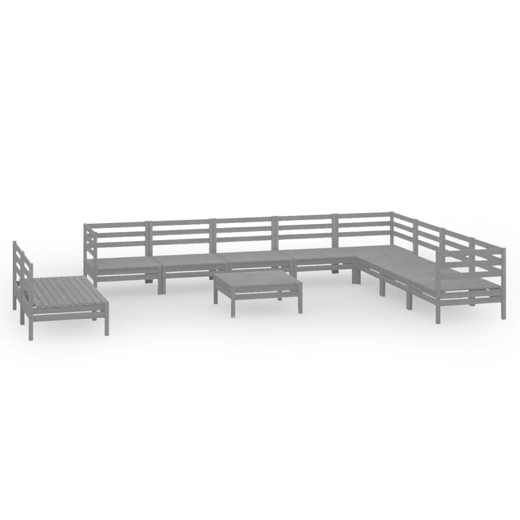 11 Piece Garden Lounge Set Solid Pinewood Grey