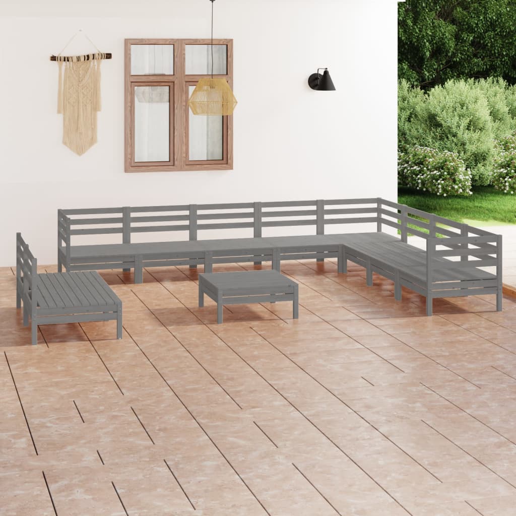 11 Piece Garden Lounge Set Solid Pinewood Grey