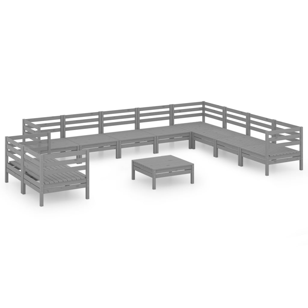 11 Piece Garden Lounge Set Solid Pinewood Grey