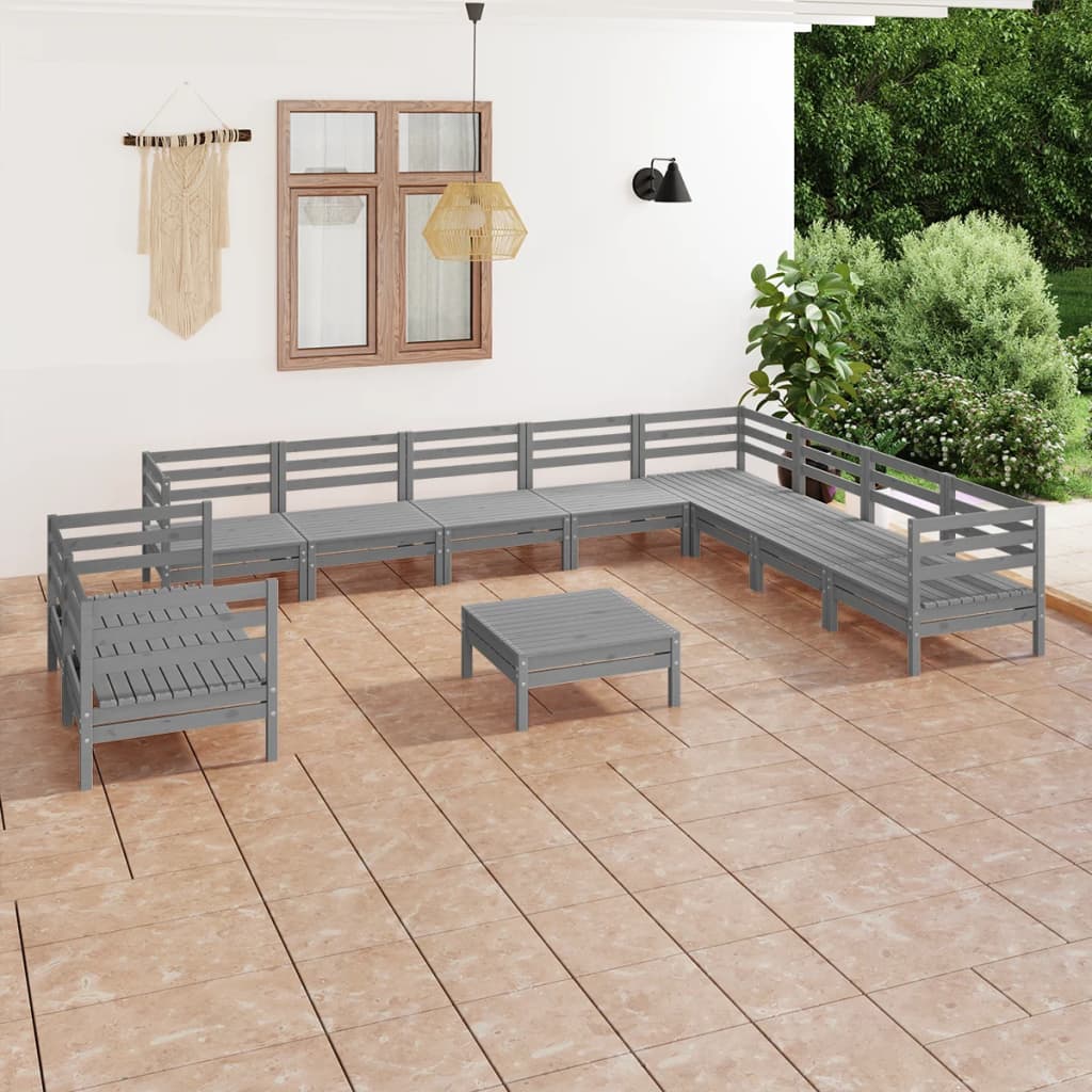11 Piece Garden Lounge Set Solid Pinewood Grey
