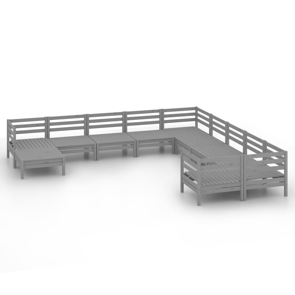 11 Piece Garden Lounge Set Grey Solid Pinewood