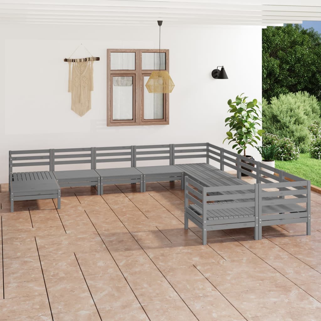 11 Piece Garden Lounge Set Grey Solid Pinewood