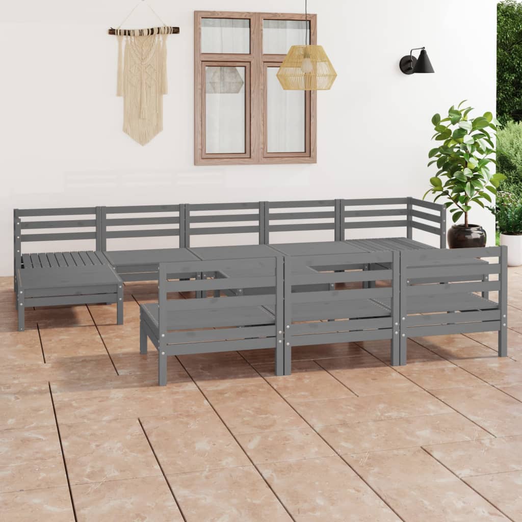 11 Piece Garden Lounge Set Grey Solid Pinewood