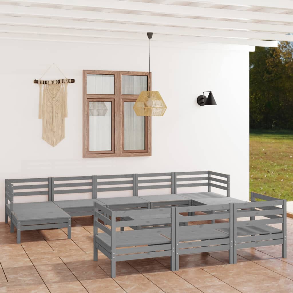 11 Piece Garden Lounge Set Grey Solid Pinewood