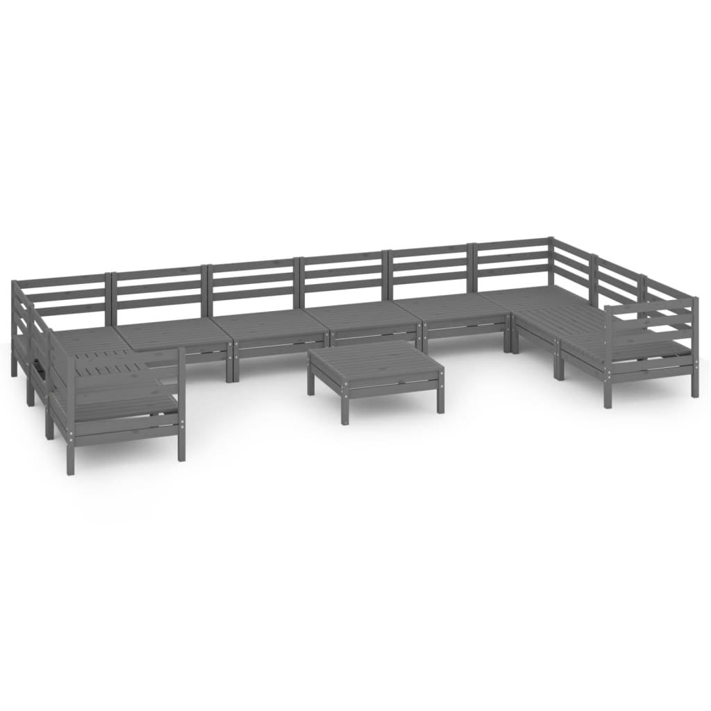 11 Piece Garden Lounge Set Grey Solid Pinewood
