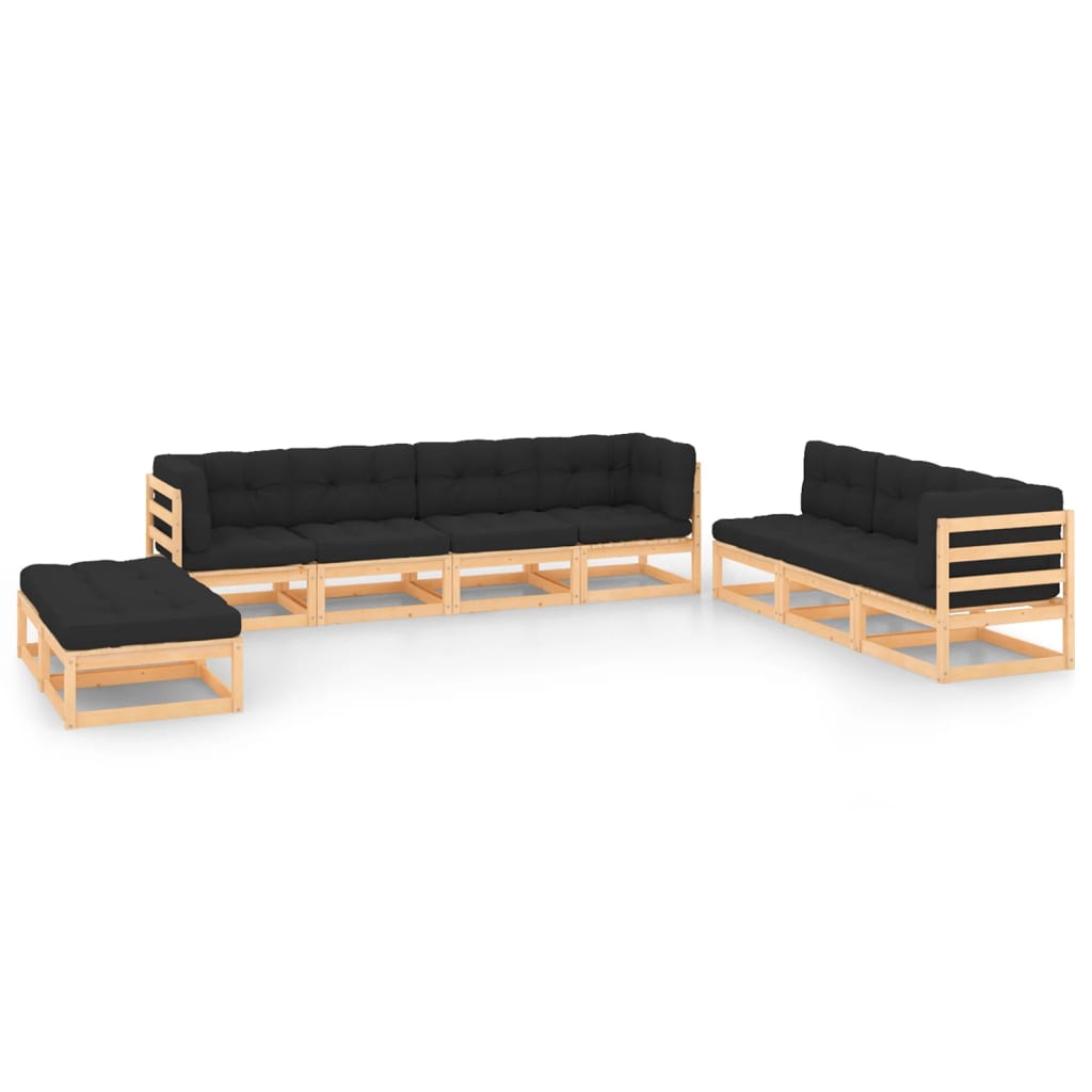 9 Piece Garden Lounge Set with Cushions Solid Pinewood