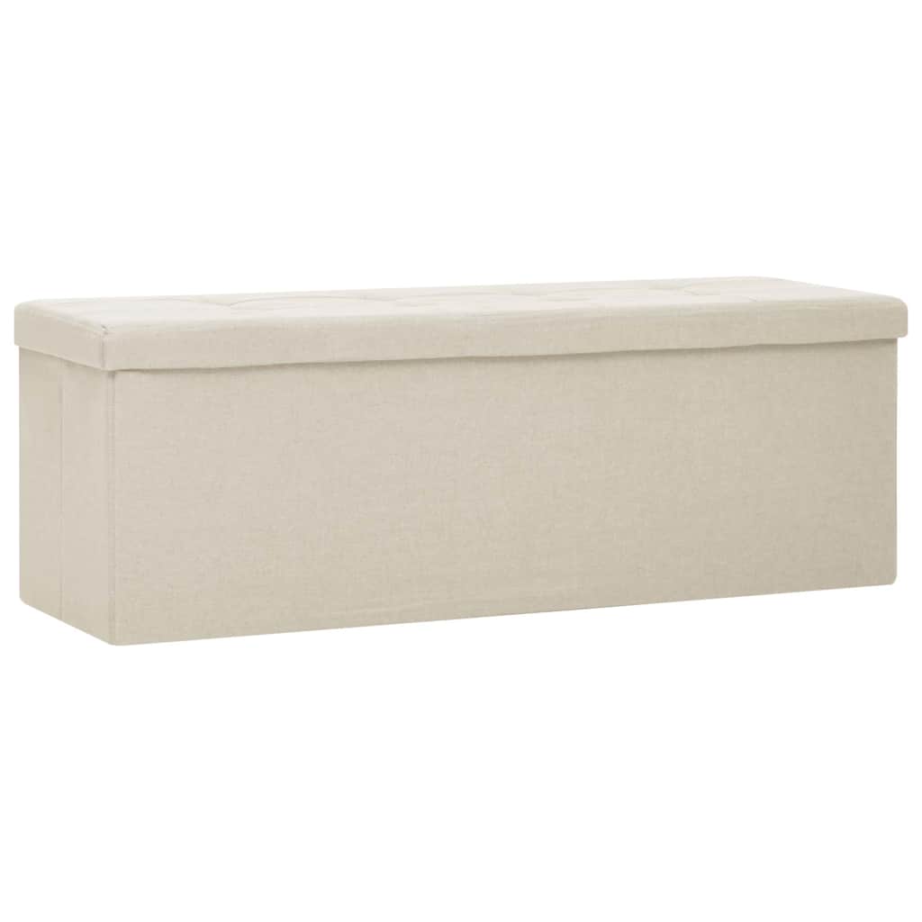 Folding Storage Bench Cream White Faux Linen