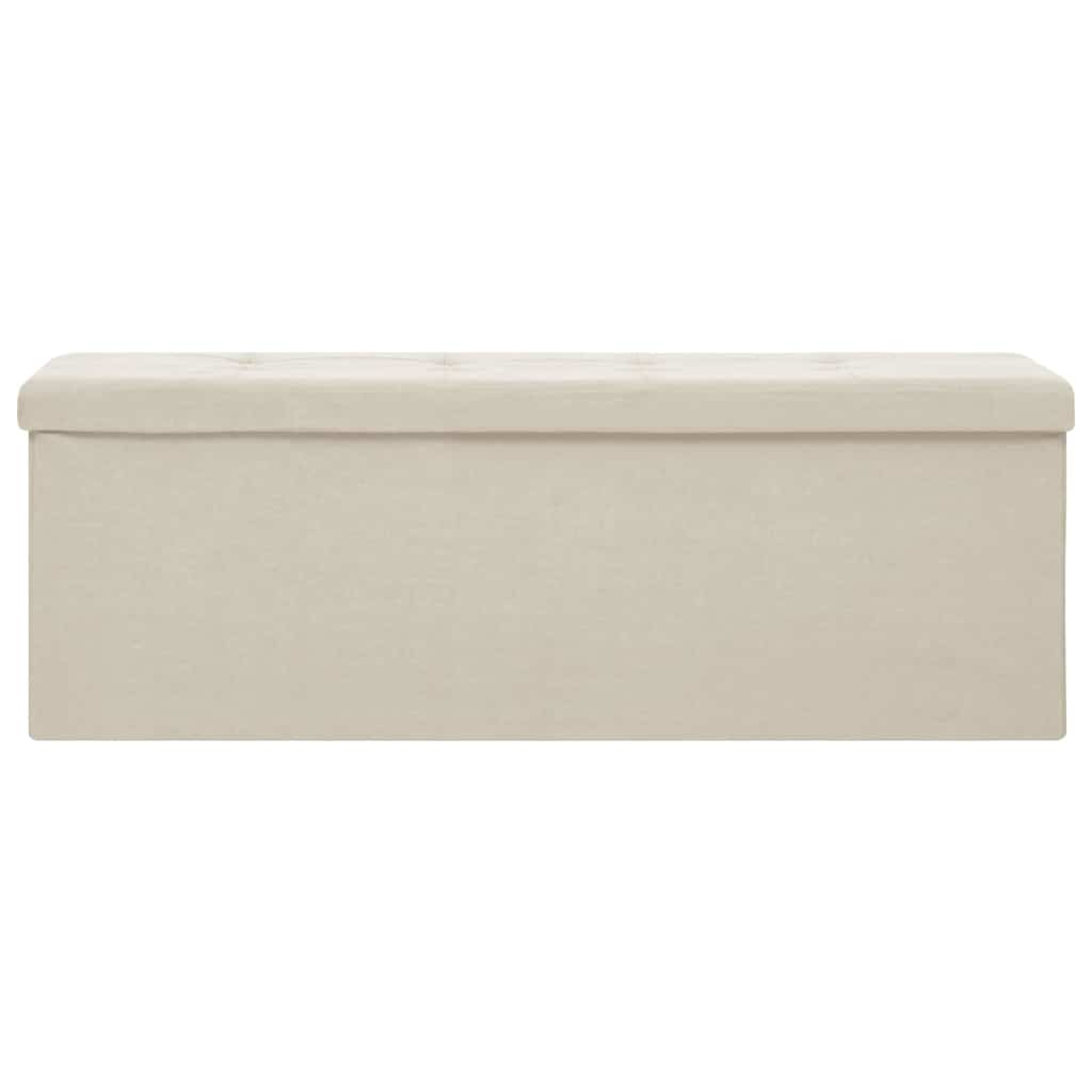 Folding Storage Bench Cream White Faux Linen