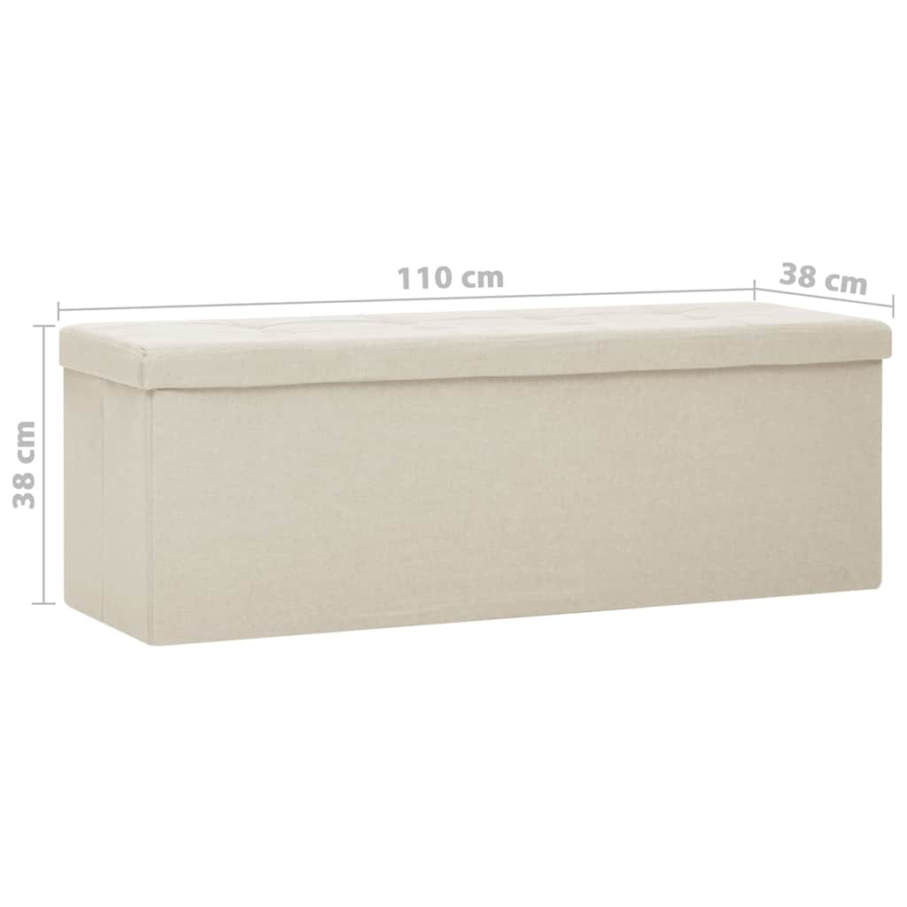 Folding Storage Bench Cream White Faux Linen