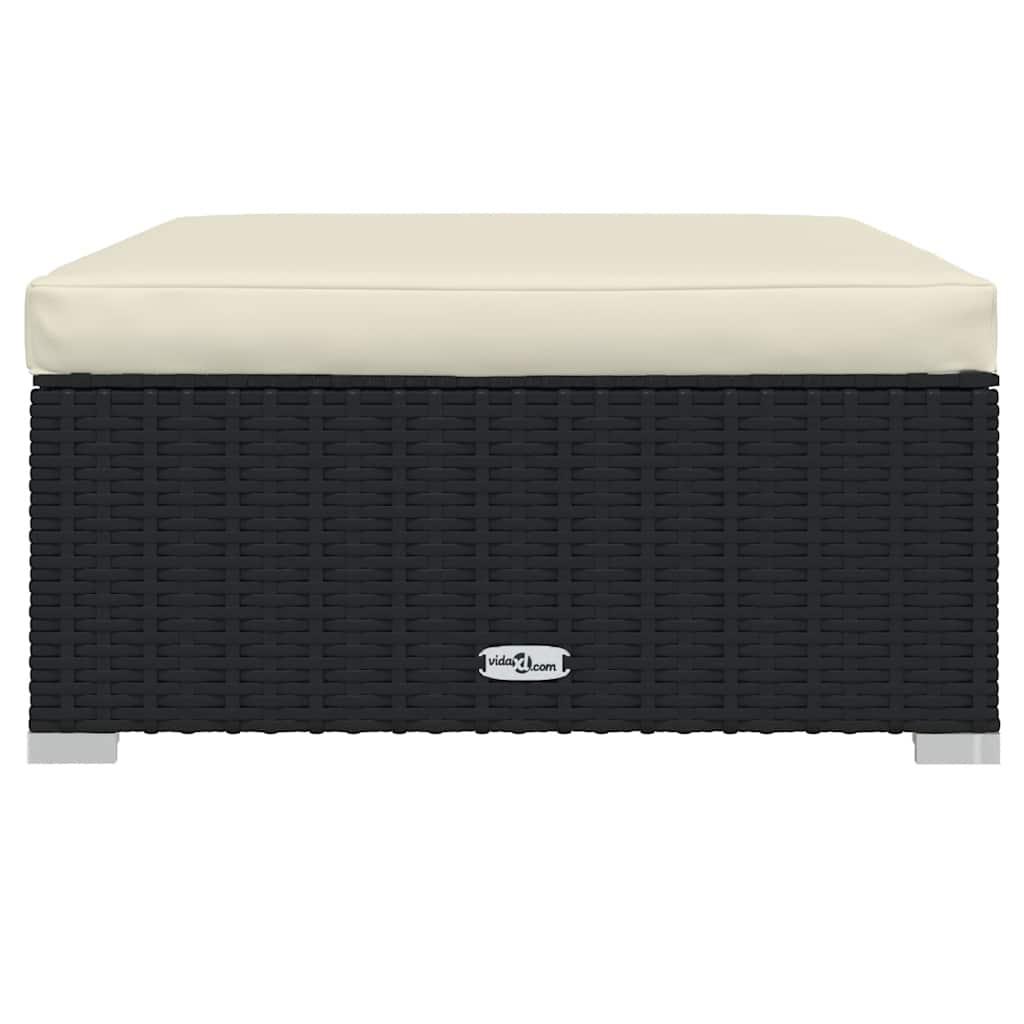 Garden Footrest with Cushion Black 70x70x30 cm Poly Rattan