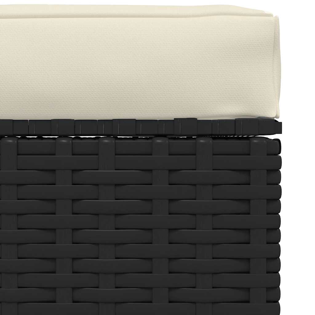 Garden Footrest with Cushion Black 70x70x30 cm Poly Rattan