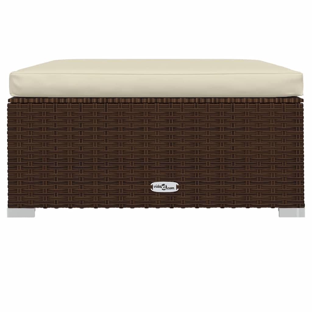 Garden Footrest with Cushion Brown 70x70x30 cm Poly Rattan