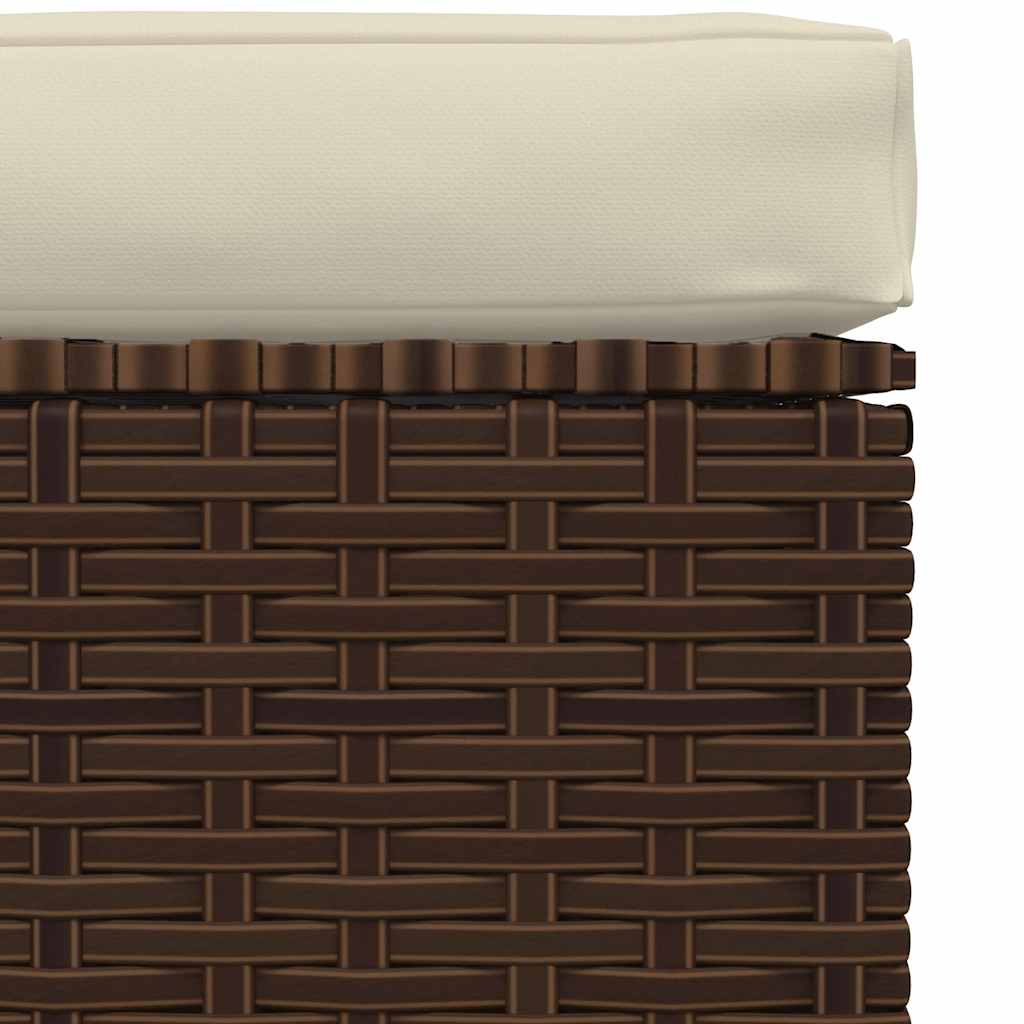 Garden Footrest with Cushion Brown 70x70x30 cm Poly Rattan