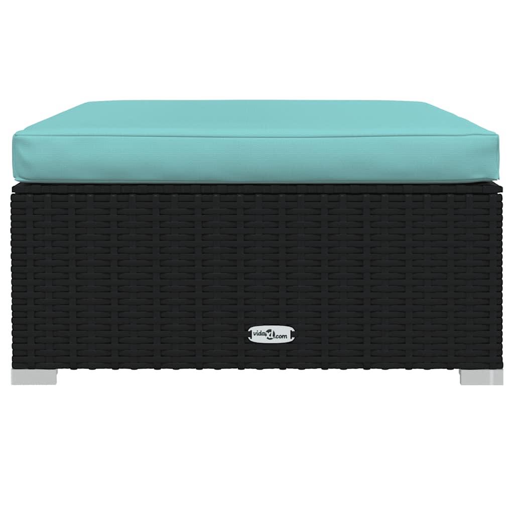 Garden Footrest with Cushion Black 70x70x30 cm Poly Rattan