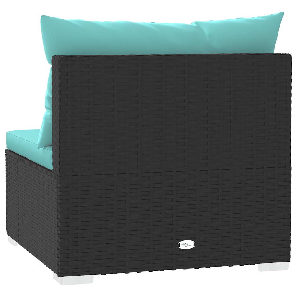 Garden Middle Sofa with Cushions Black Poly Rattan