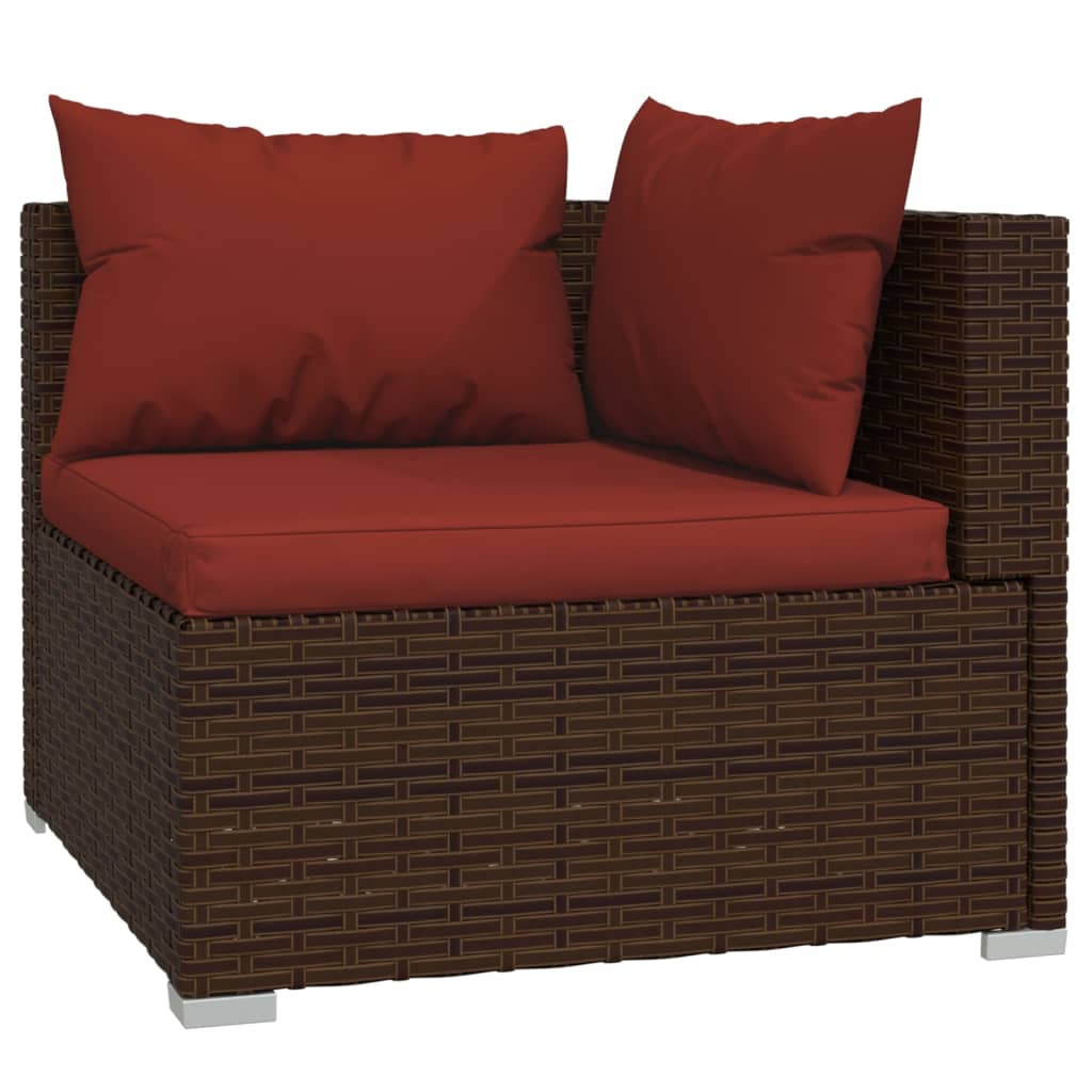 3-Seater Sofa with Cushions Brown Poly Rattan