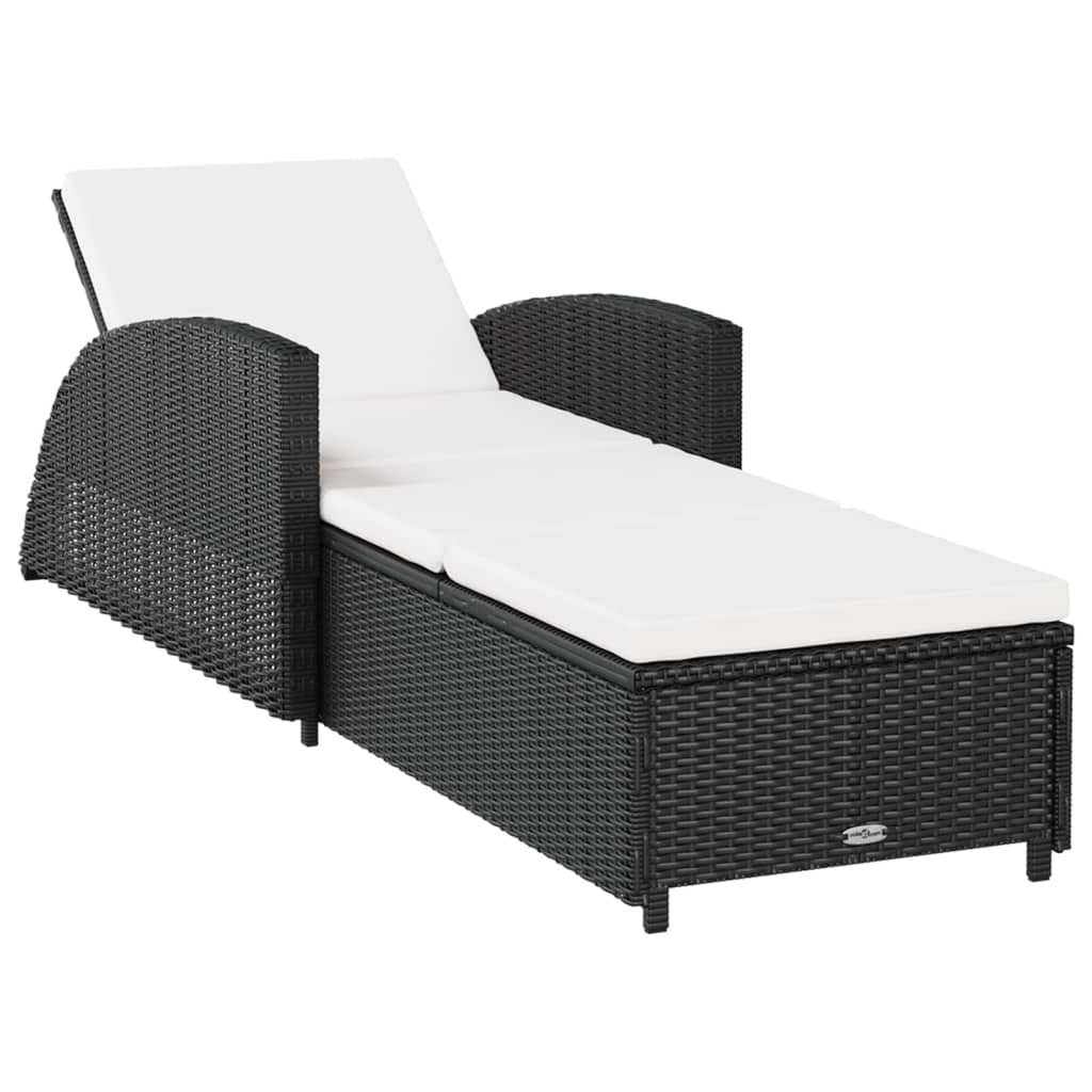 Sun Lounger with Cream White Cushion Poly Rattan Black