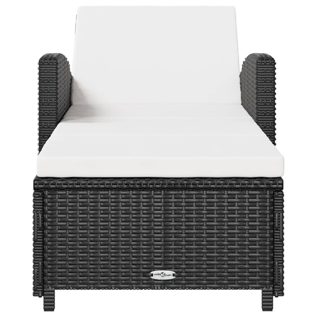 Sun Lounger with Cream White Cushion Poly Rattan Black