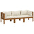 3-Seater Garden Sofa with Cream Cushion Solid Acacia Wood