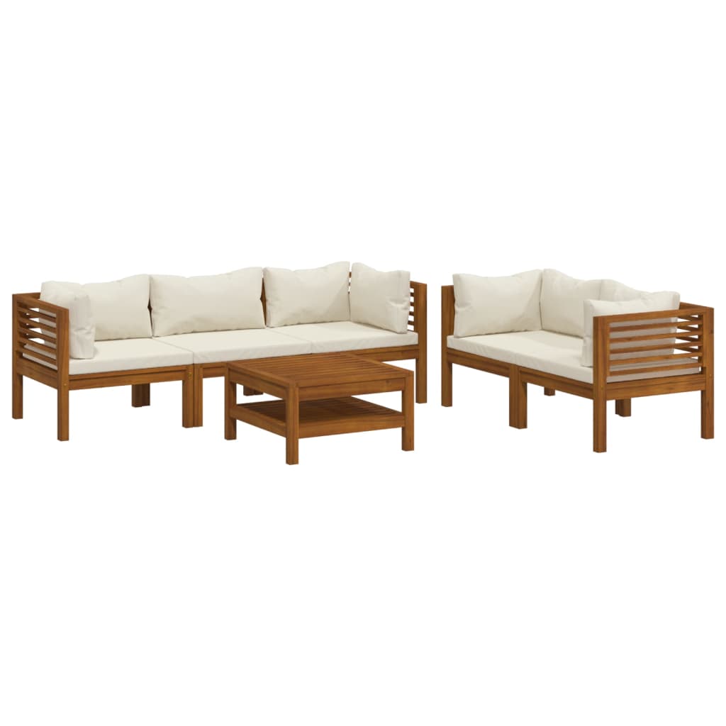 6 Piece Garden Lounge Set with Cream Cushion Solid Acacia Wood