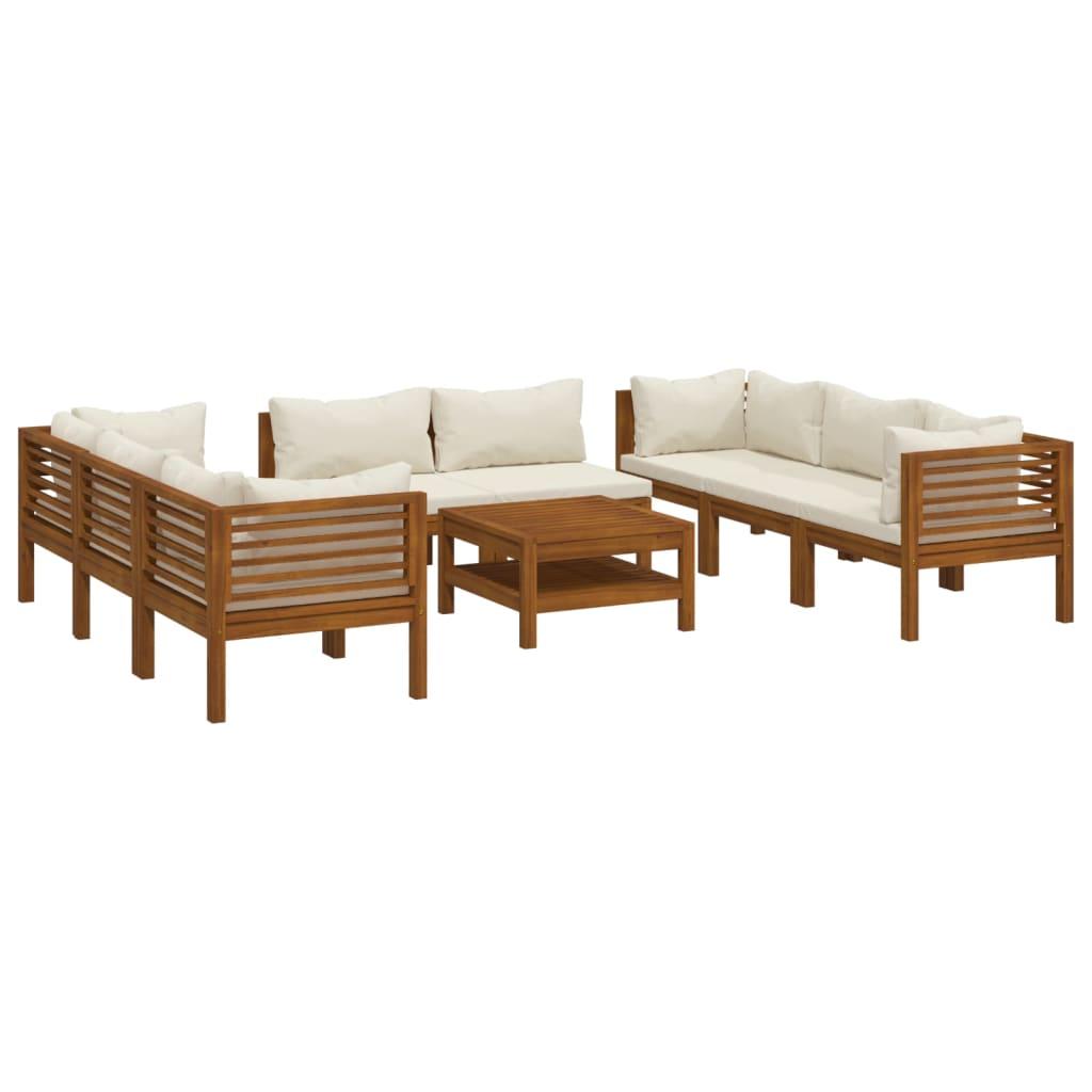 9 Piece Garden Lounge Set with Cream Cushion Solid Acacia Wood