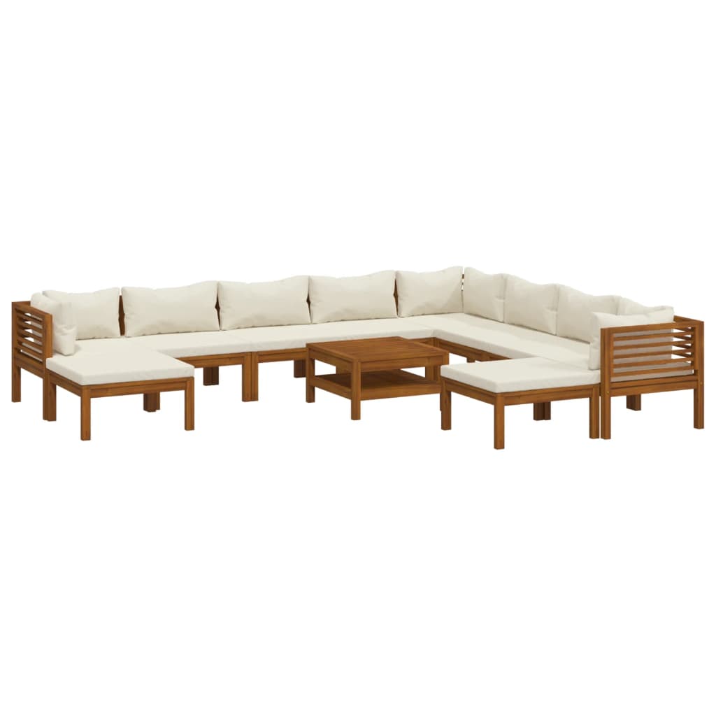 11 Piece Garden Lounge Set with Cream Cushion Solid Acacia Wood