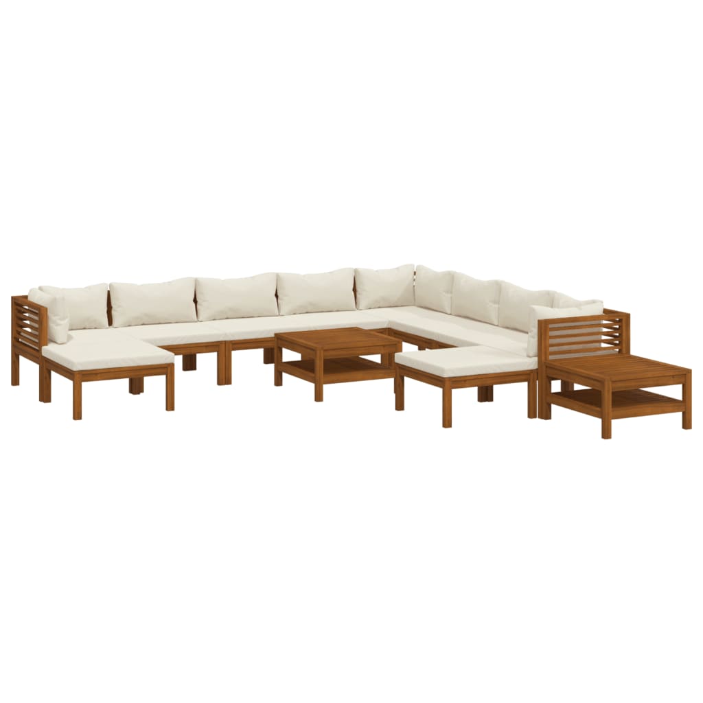 12 Piece Garden Lounge Set with Cream Cushion Solid Acacia Wood