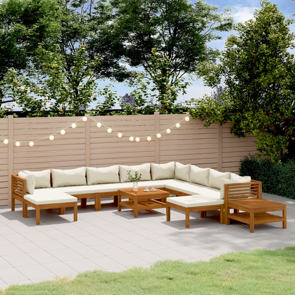 12 Piece Garden Lounge Set with Cream Cushion Solid Acacia Wood