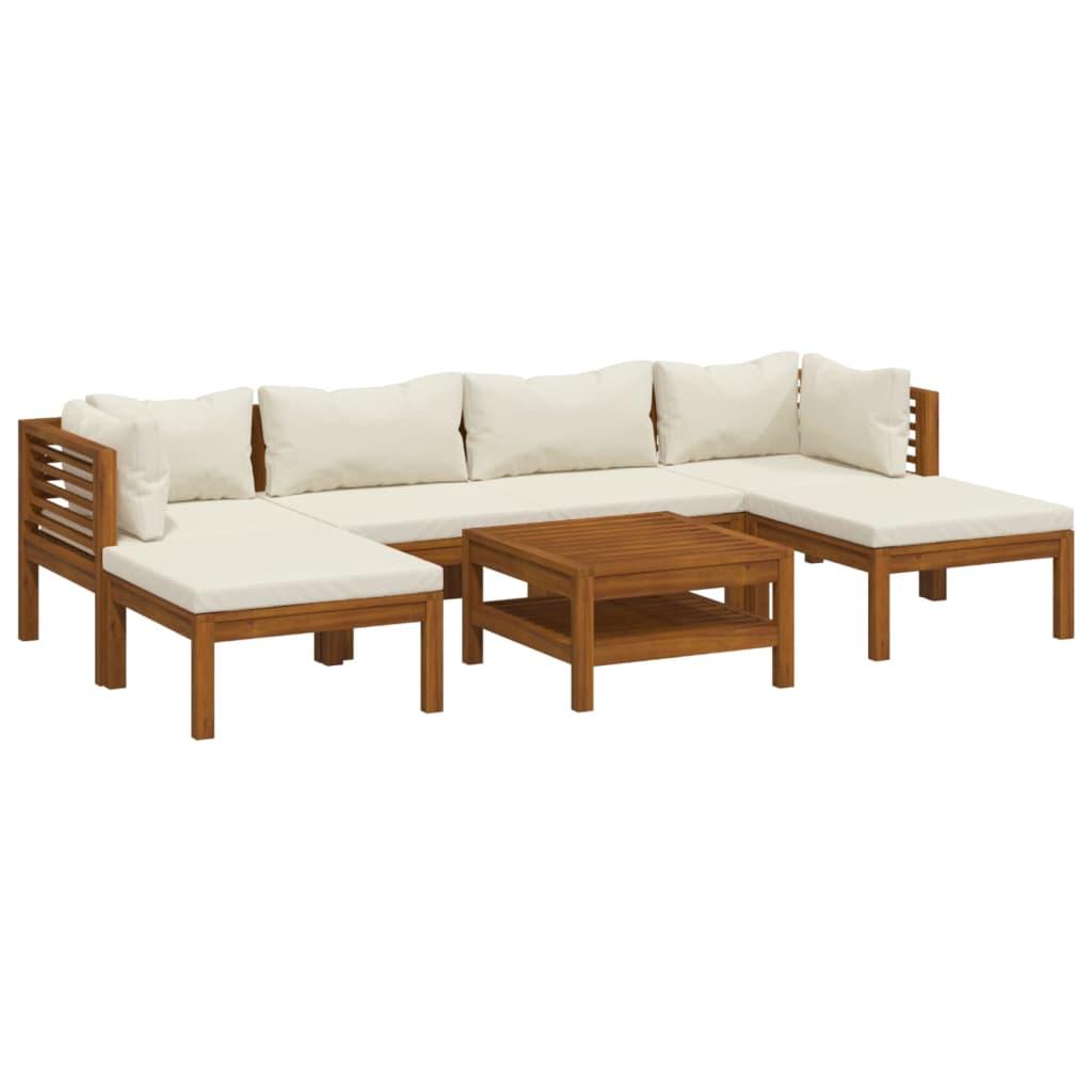 7 Piece Garden Lounge Set with Cream Cushion Solid Acacia Wood