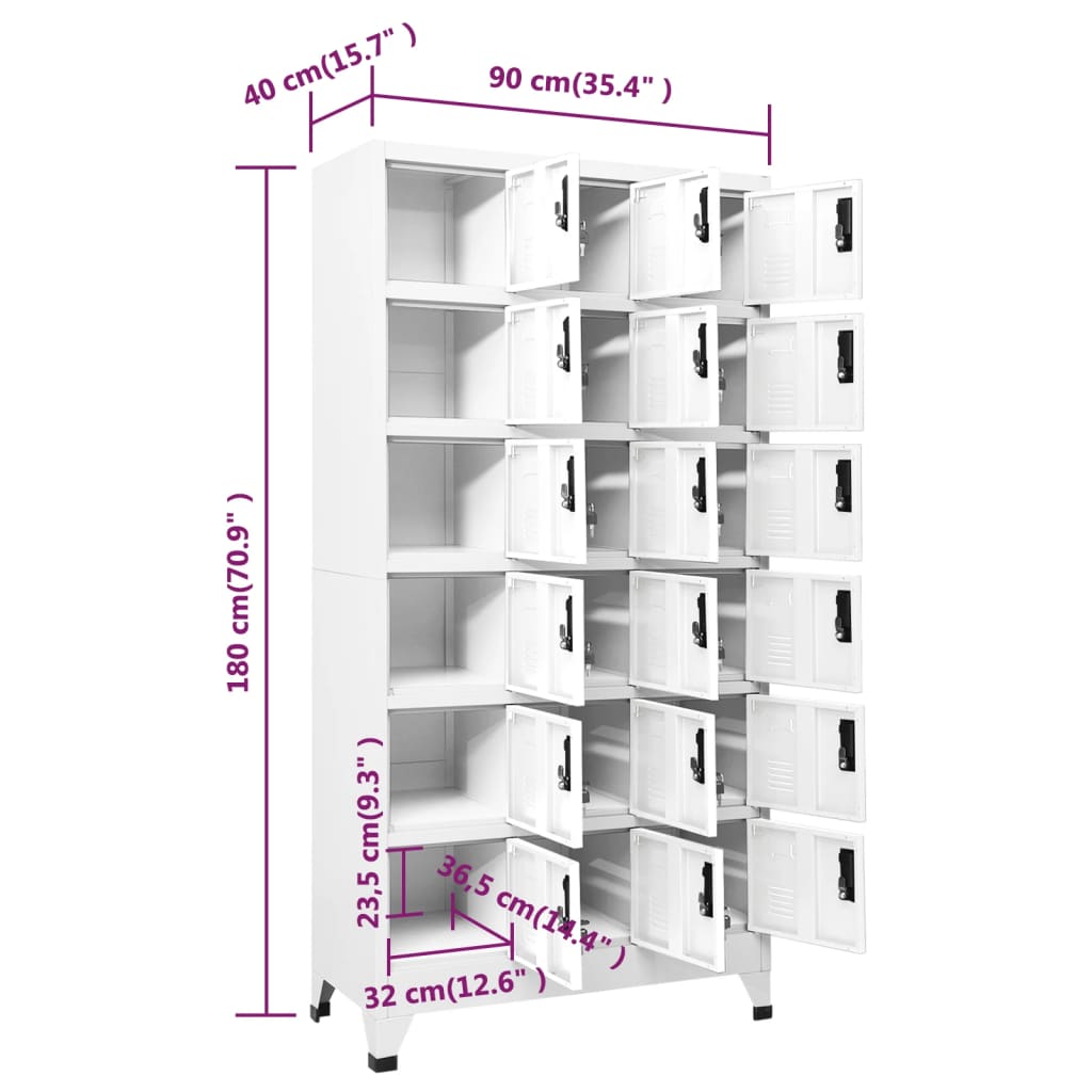 Locker Cabinet White 90x40x180 cm Steel