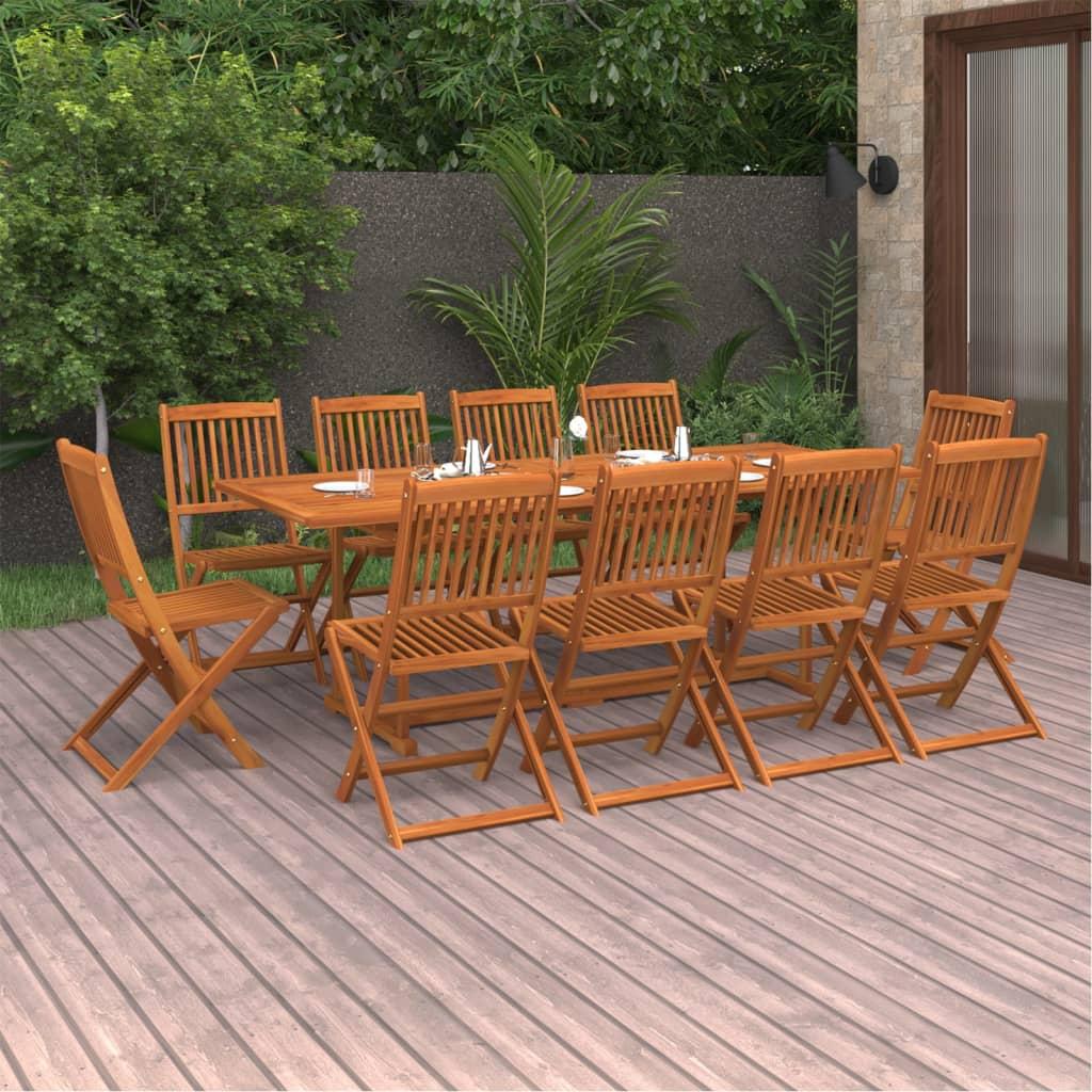 11 Piece Garden Dining Set 220x90x75 cm Solid Wood Acacia