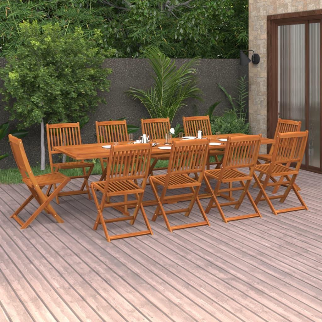 11 Piece Garden Dining Set 280x90x75 cm Solid Wood Acacia