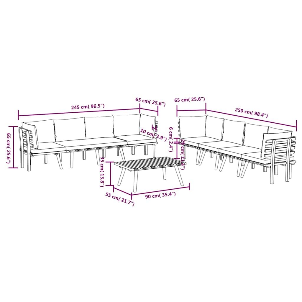 8 Piece Garden Lounge Set with Cushions Solid Wood Acacia
