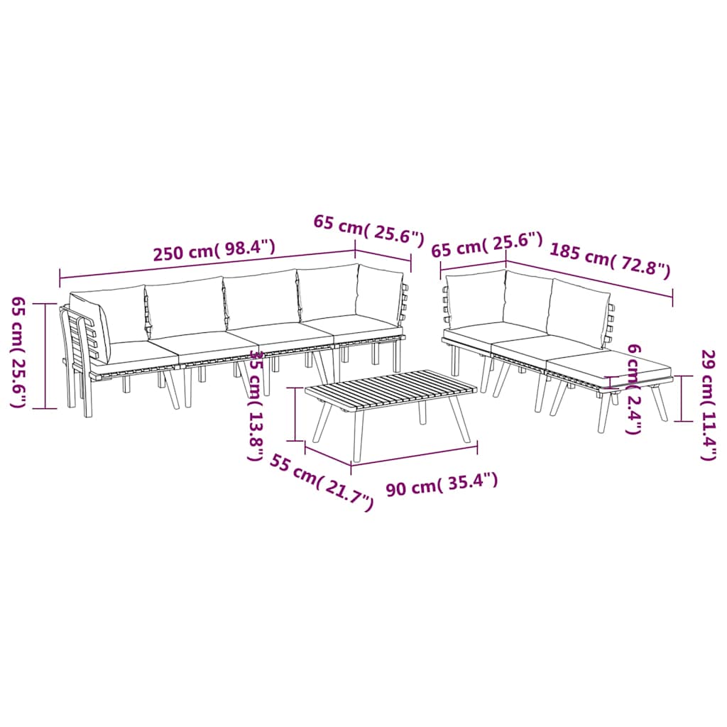 8 Piece Garden Lounge Set with Cushions Solid Wood Acacia
