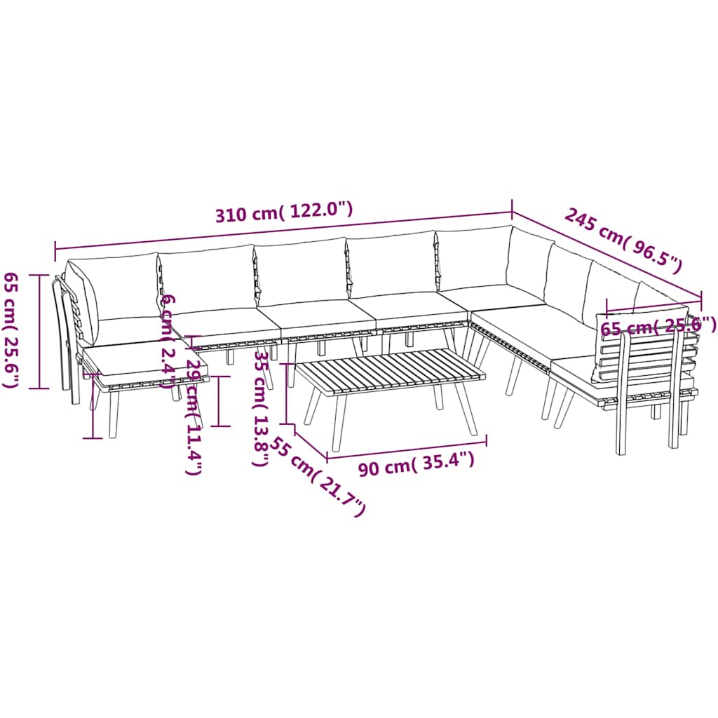 9 Piece Garden Lounge Set with Cushions Solid Wood Acacia