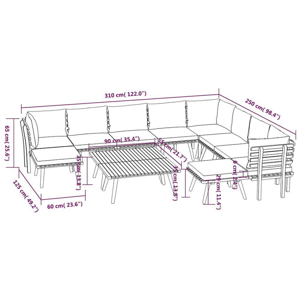 12 Piece Garden Lounge Set with Cushions Solid Wood Acacia